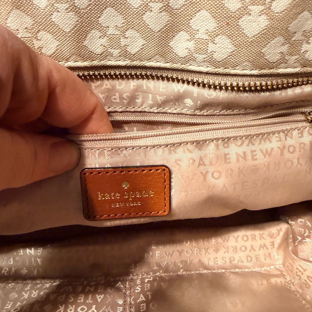Kate Spade Beige Monogram Tote with Pink and Red Stripe - Picture 4 of 8
